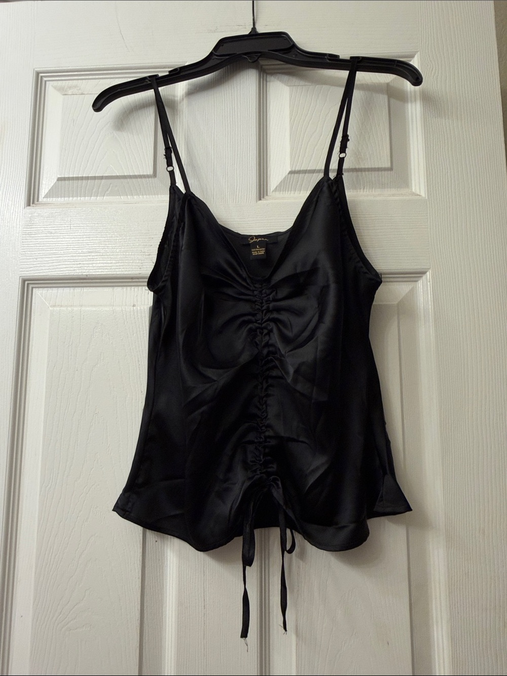 Japna Black Satin Ruched Cami Tank